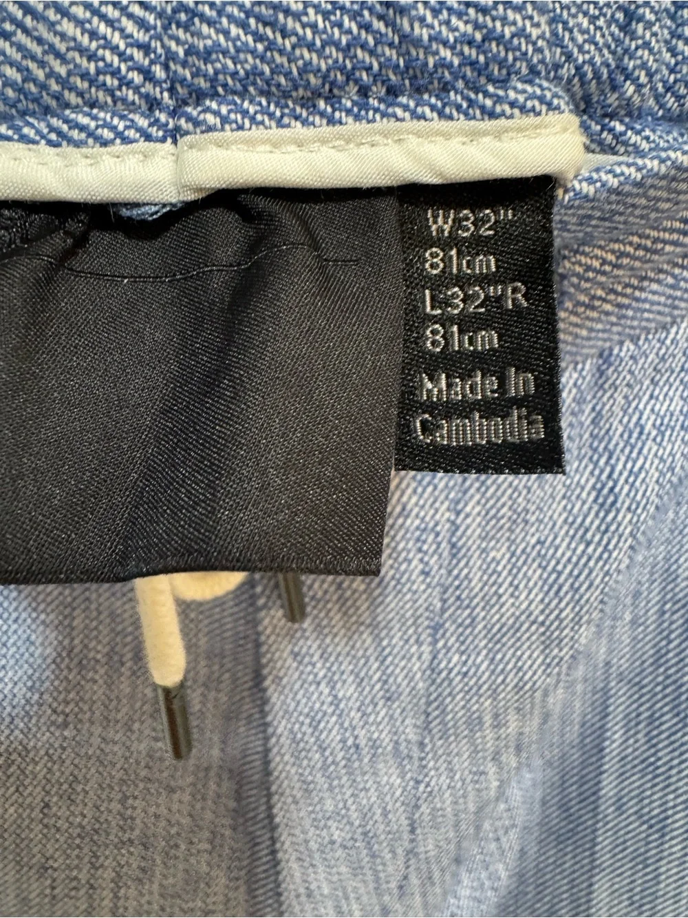 ASOS Design Cotton Linen Drawstring Elastic Waist Blue Pants Size Mens 32 X 32